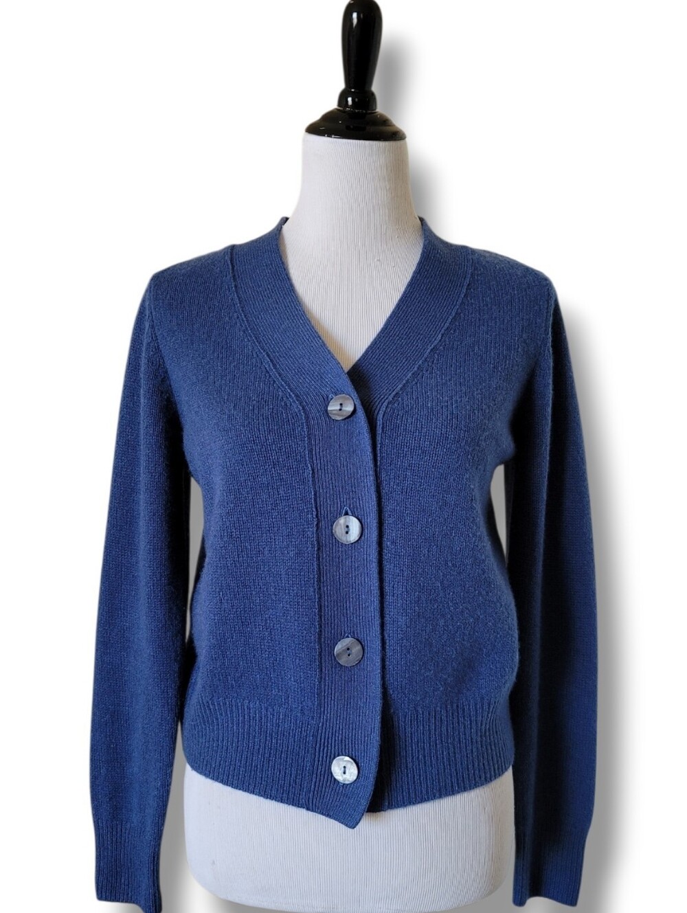 Jill Roberts Lofty Cashmere Shrunken V Neck Cardigan M Smokey Blue